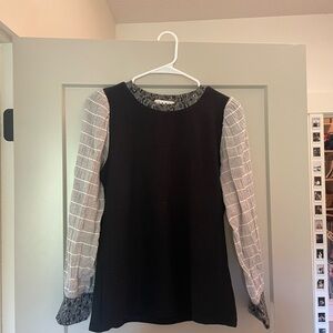 THML Black and White Blouse with Patterned Sleeves